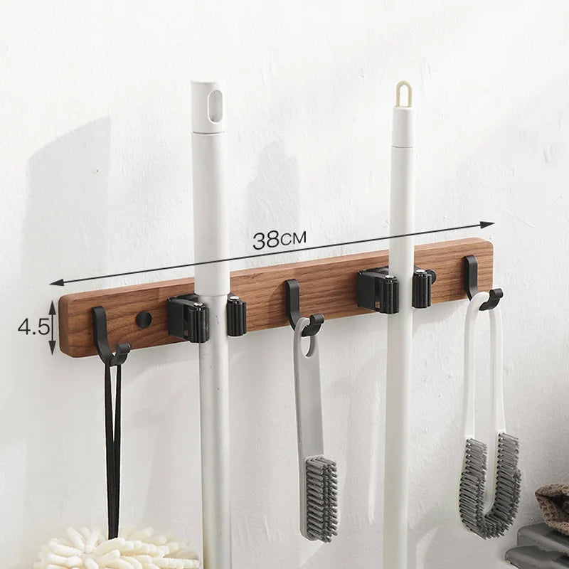 Suporte de vassoura e esfregão, organizador de parede, rack de ferramentas de armazenamento, ganchos de madeira, cabides de parede autoadesivos para cozinha, jardim, lavanderia