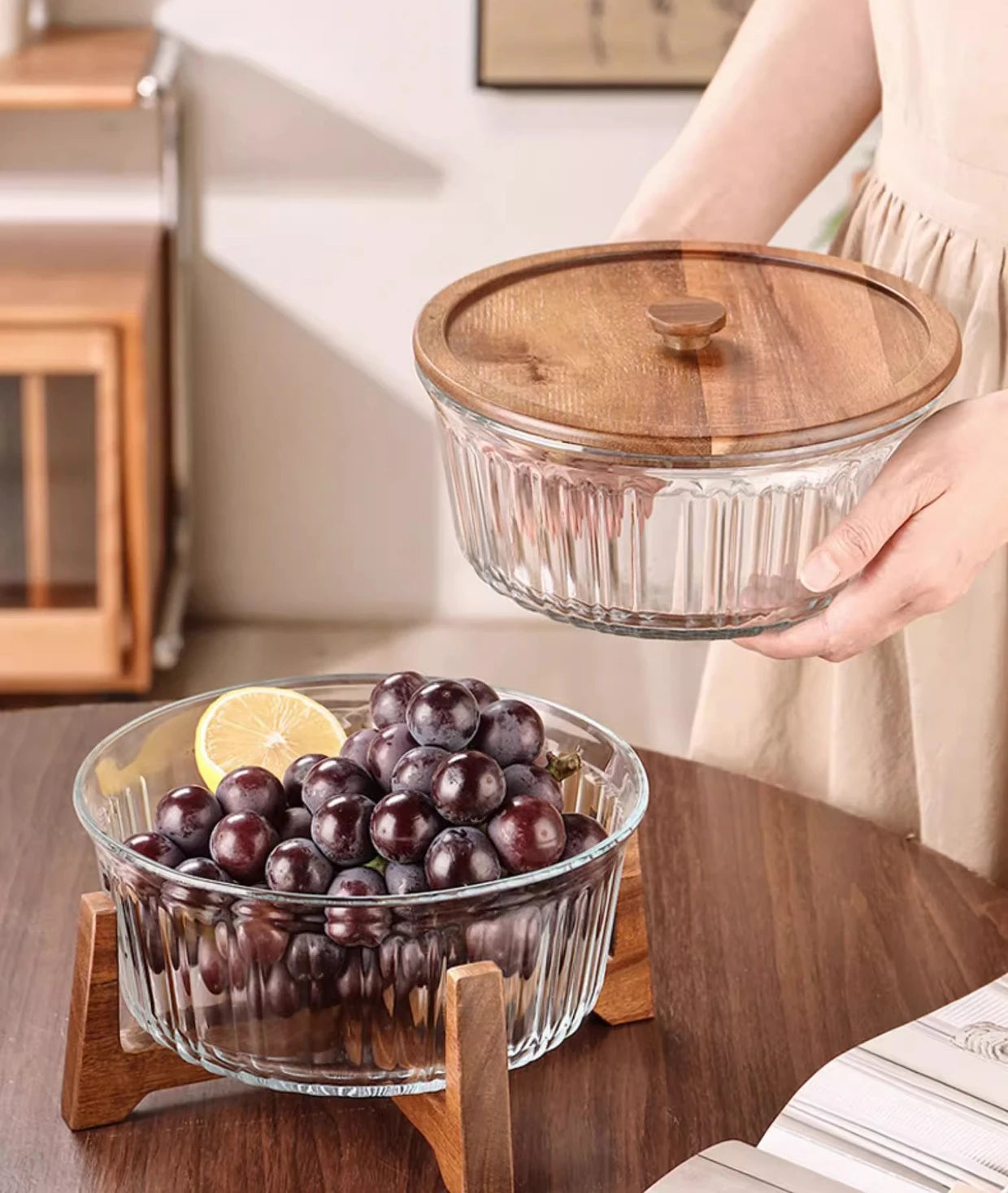 Grande frasco de armazenamento de vidro doméstico, mesa de centro para sala de estar e prato de frutas, novo prato de doces chinês e prato de lanche