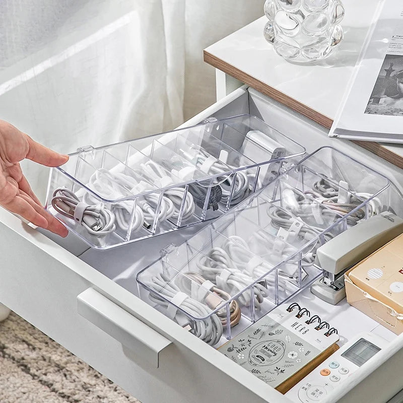 See-Through Charge Cable Organizer Box,Data Cable Management, USB Cord Sorter, Small Desk Acessórios Organizador e Armazenamento