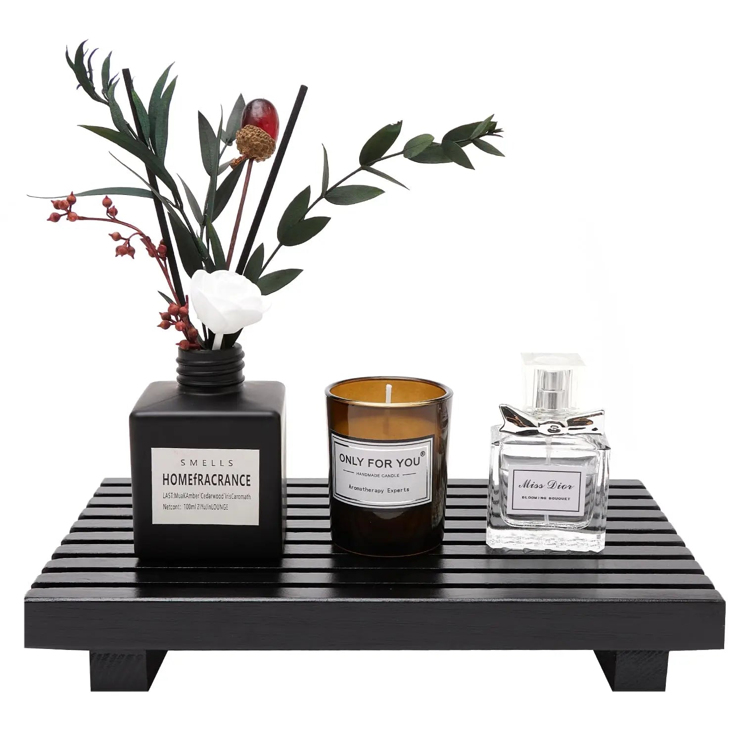 Organizador de balcão de banheiro, expositor de madeira, suporte para pedesta, bandeja de bancada de cozinha, fazenda, prato riser de madeira, dispensador de sabão