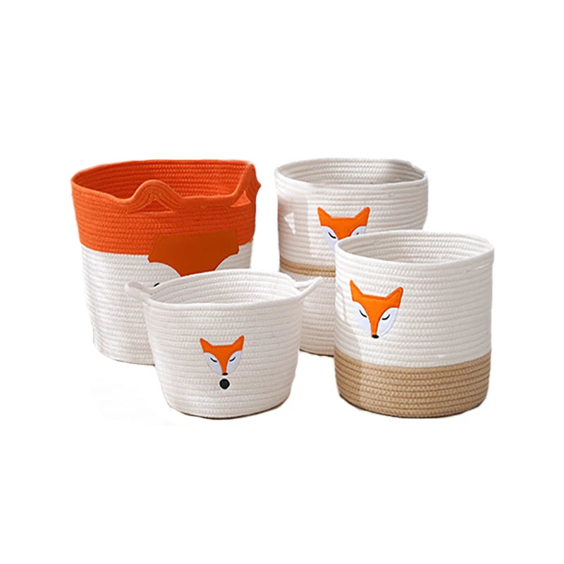 Cesto Organizador de Algodão com Design de Raposa