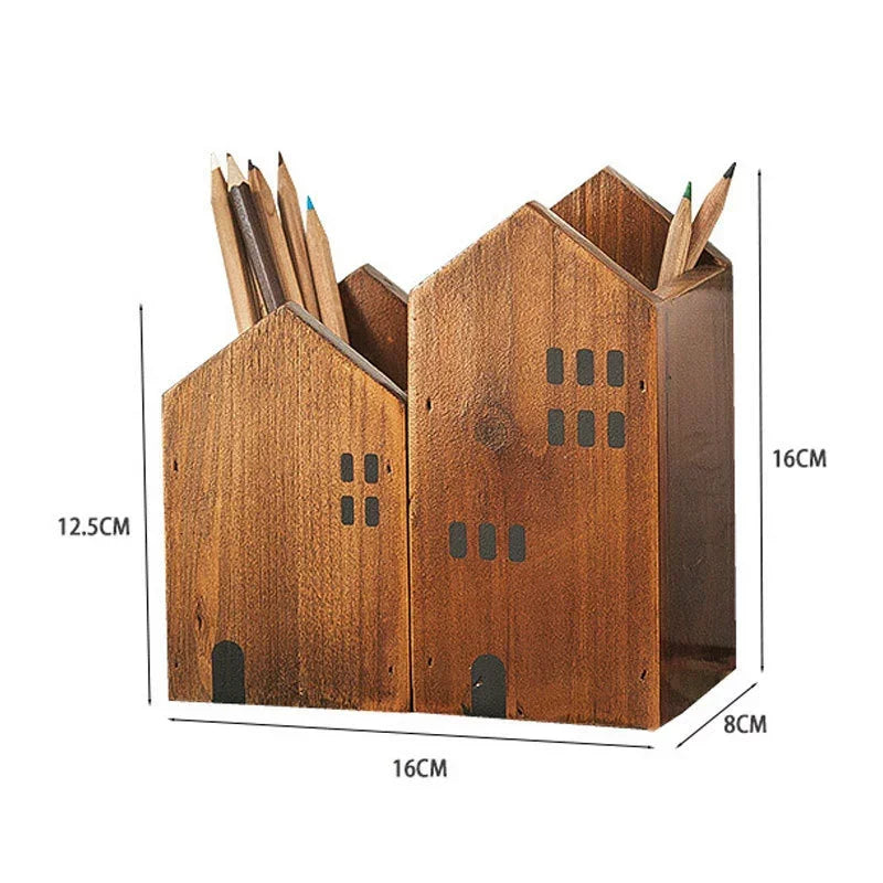 Porta Canetas Casa de Madeira Rústica