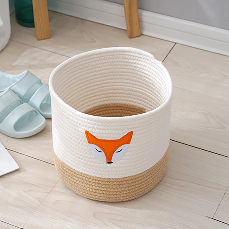Cesto Organizador de Algodão com Design de Raposa