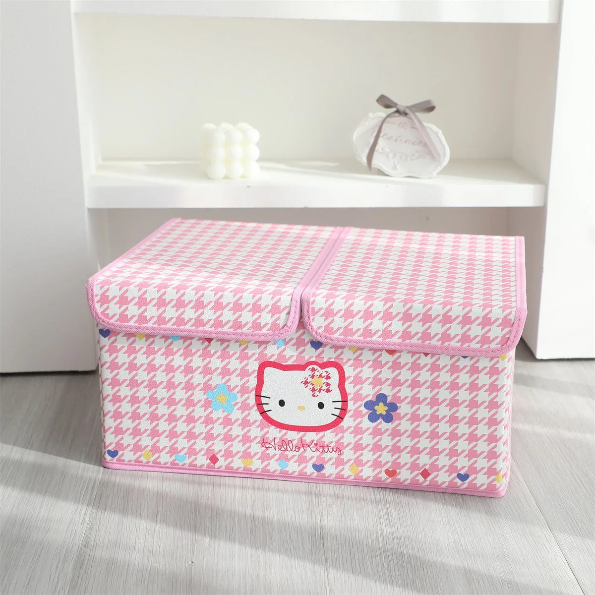 Kawaii sanrio olá kitty minha melodia kuromi caixa de armazenamento dobrável grade dupla caixa de armazenamento grande capacidade crianças brinquedo caixa de armazenamento