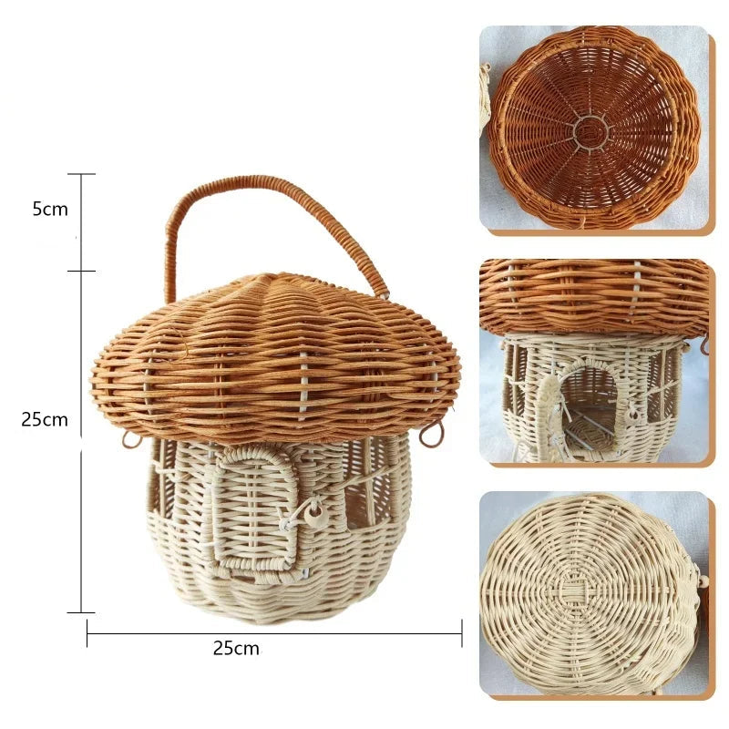 Cesta de Armazenamento de Cogumelo em Rattan Artesanal