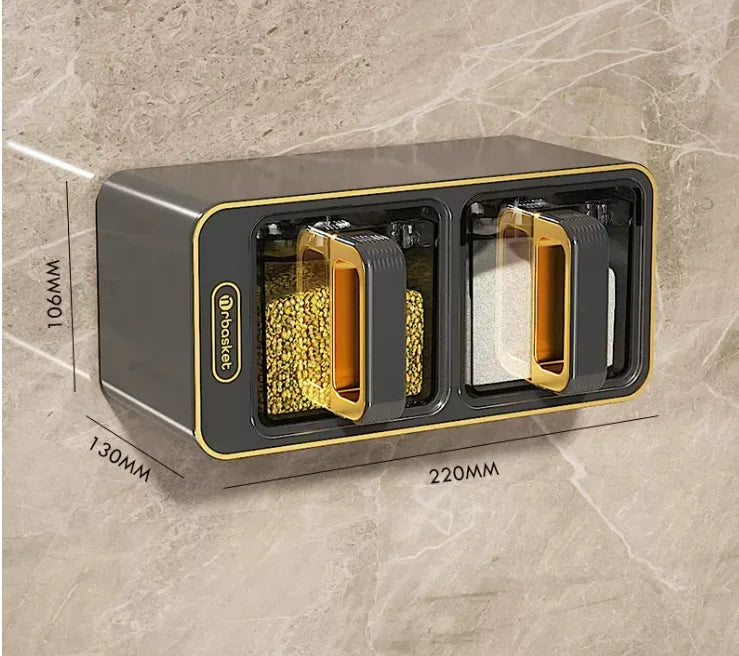 Conjunto de caixa de tempero de parede rack de especiarias açucareiro sal shaker tempero recipiente caixas de especiarias com colheres organizador de cozinha