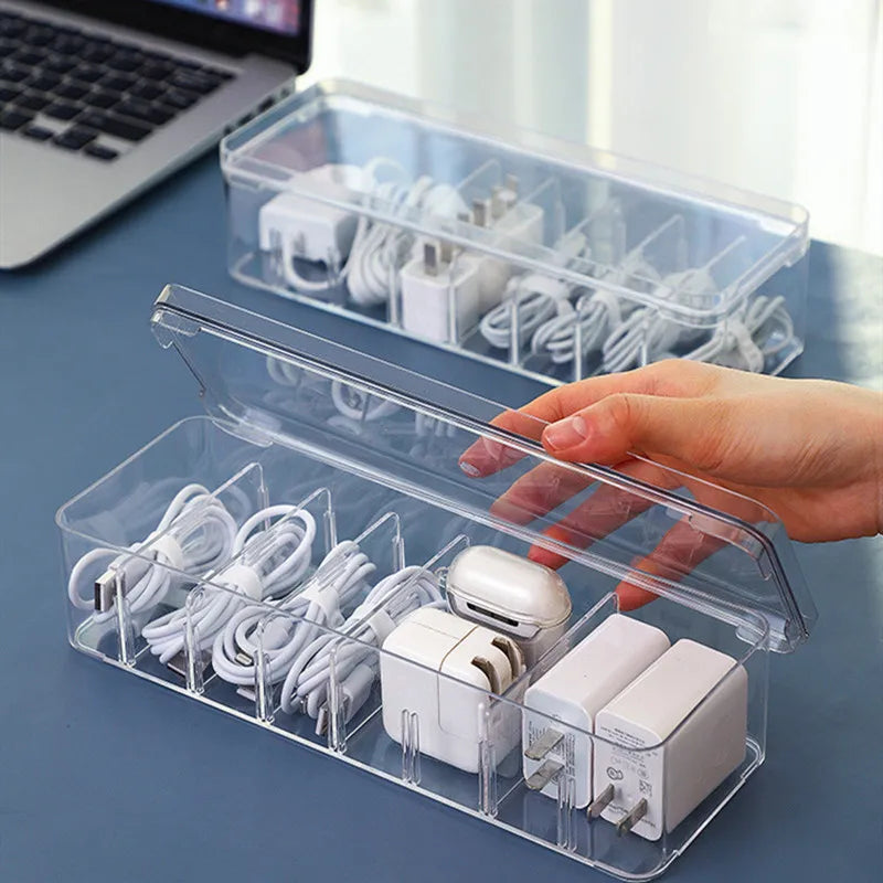 See-Through Charge Cable Organizer Box,Data Cable Management, USB Cord Sorter, Small Desk Acessórios Organizador e Armazenamento
