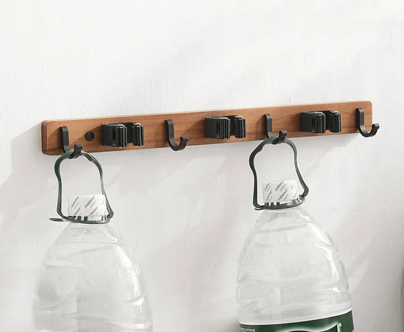 Suporte de vassoura e esfregão, organizador de parede, rack de ferramentas de armazenamento, ganchos de madeira, cabides de parede autoadesivos para cozinha, jardim, lavanderia