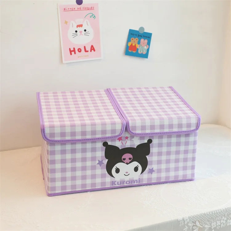 Kawaii sanrio olá kitty minha melodia kuromi caixa de armazenamento dobrável grade dupla caixa de armazenamento grande capacidade crianças brinquedo caixa de armazenamento