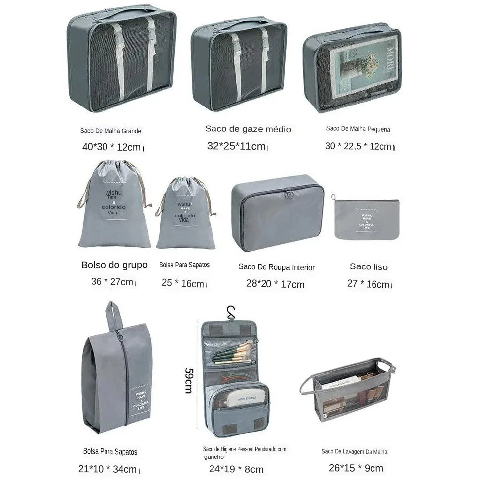 Conjunto de Organizadores de Viagem Dobráveis - 8/10 Peças