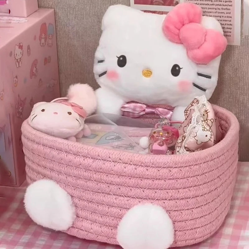 Japonês kawaii olá kitty cesta de armazenamento bonito harajuku charme cosméticos brinquedos caixa de armazenamento decoração do quarto presente aniversário rosa