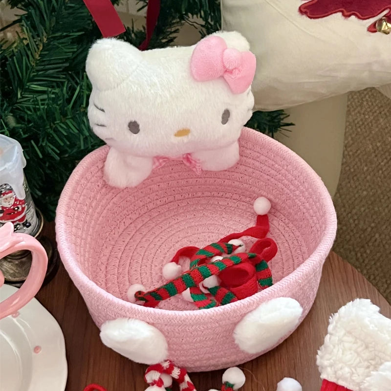 Japonês kawaii olá kitty cesta de armazenamento bonito harajuku charme cosméticos brinquedos caixa de armazenamento decoração do quarto presente aniversário rosa