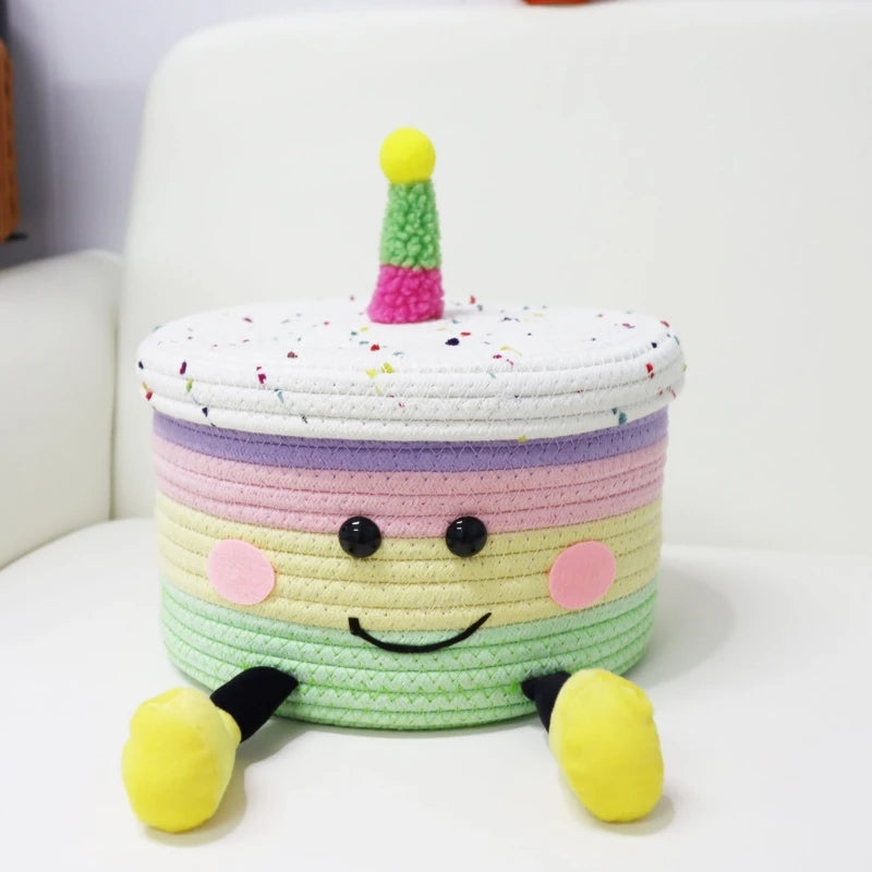 Cesta de Armazenamento Infantil em Algodão com Design de Bolo Divertido