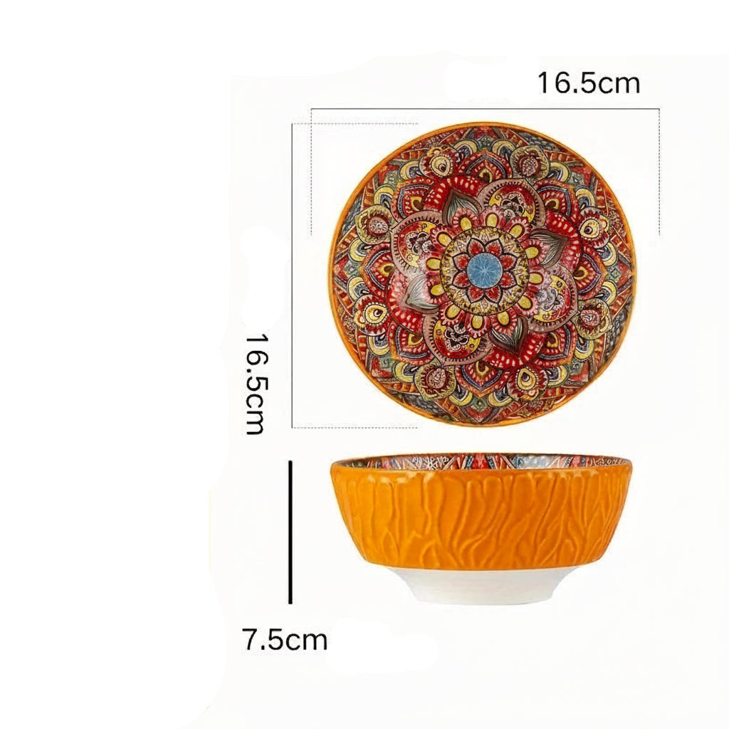 Tigelas de cerâmica boêmia de 6,5", design com nervuras florais. Forno seguro, ideal para salada, sopa, macarrão. Presente de Natal perfeito.