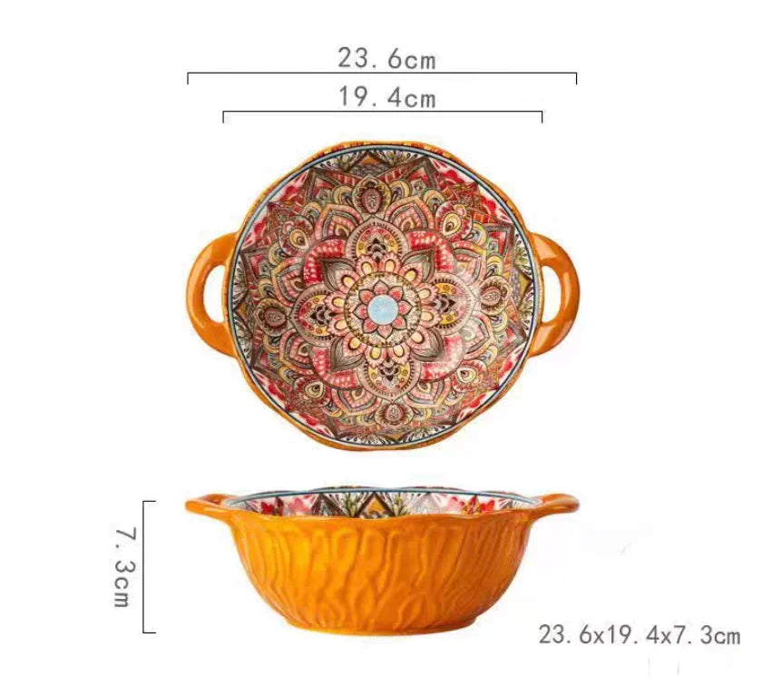 Tigela Boêmia de Cerâmica com Alça para Sopa e Saladas