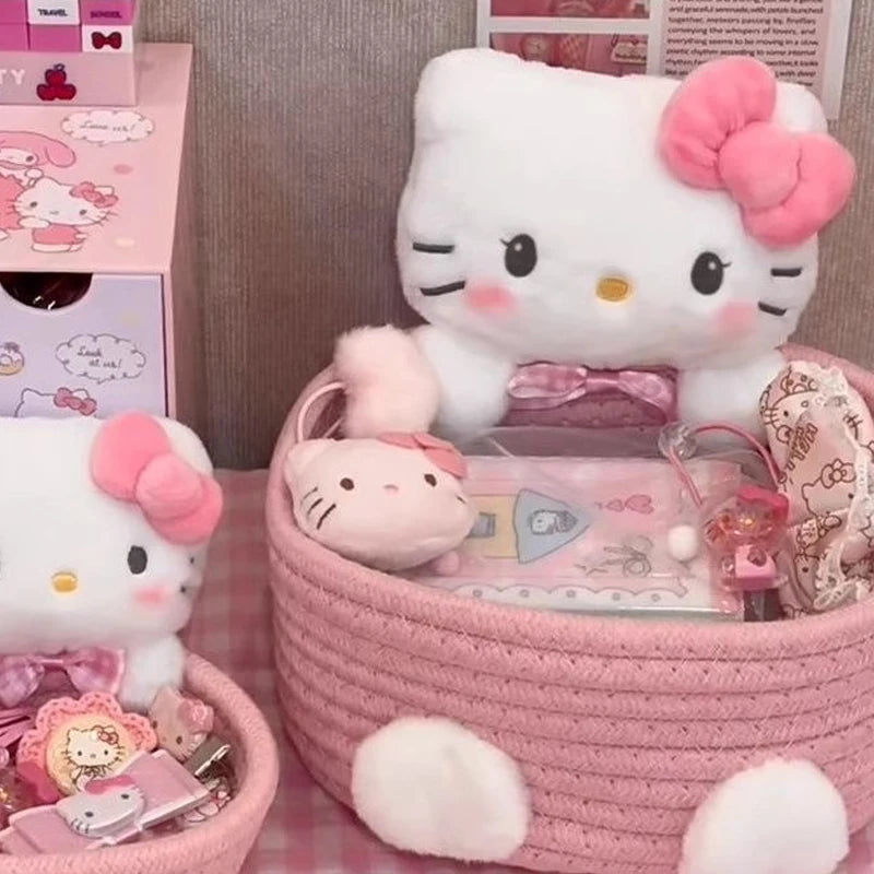 Japonês kawaii olá kitty cesta de armazenamento bonito harajuku charme cosméticos brinquedos caixa de armazenamento decoração do quarto presente aniversário rosa