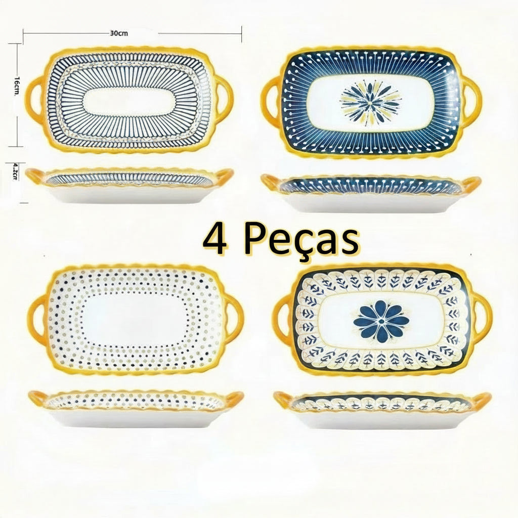 Prato de Cerâmica Nórdico com Alças Duplas