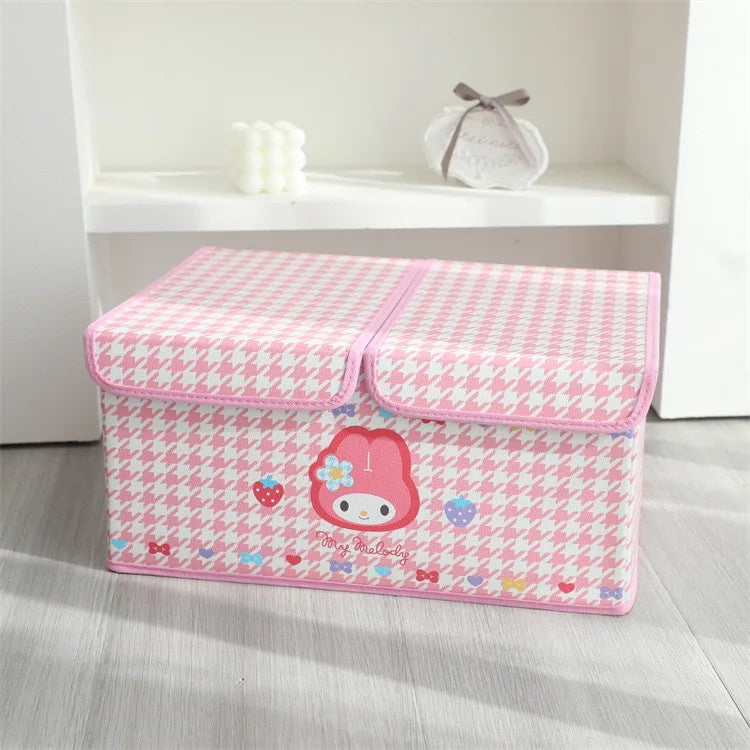 Kawaii sanrio olá kitty minha melodia kuromi caixa de armazenamento dobrável grade dupla caixa de armazenamento grande capacidade crianças brinquedo caixa de armazenamento