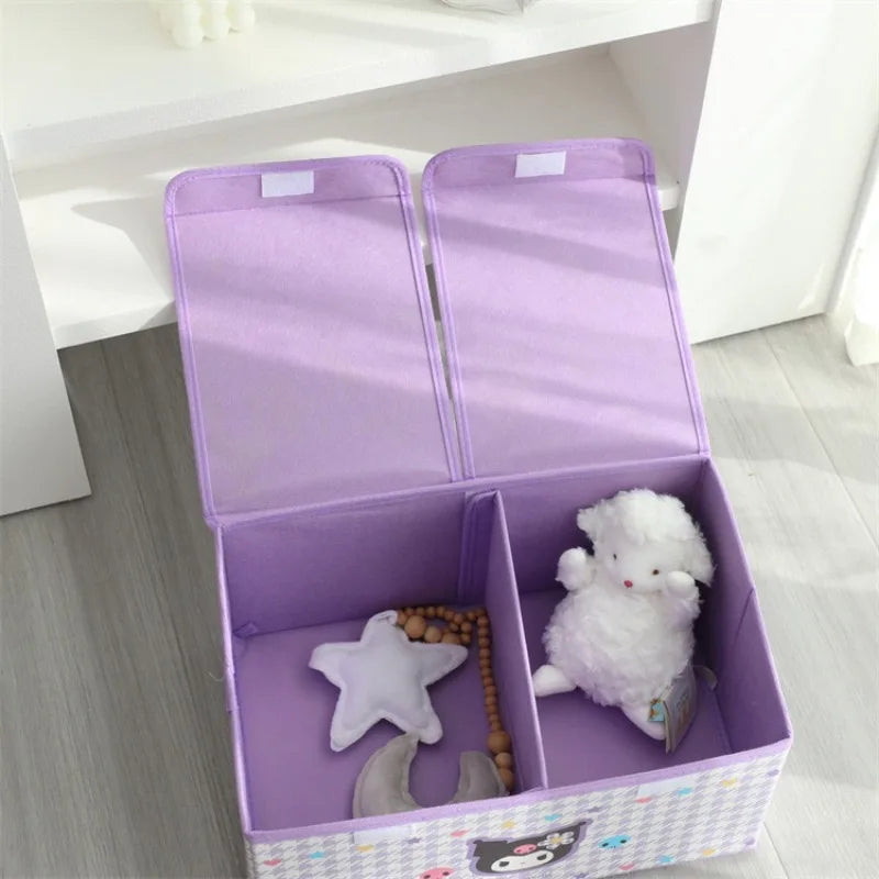 Kawaii sanrio olá kitty minha melodia kuromi caixa de armazenamento dobrável grade dupla caixa de armazenamento grande capacidade crianças brinquedo caixa de armazenamento