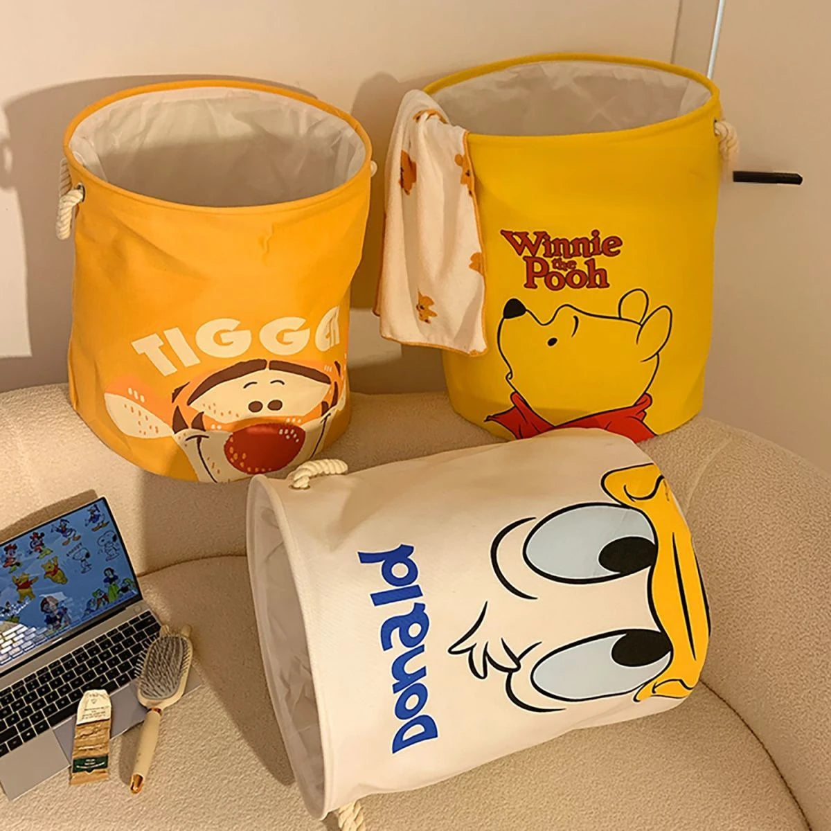 Disney-Large Capacity Foldable Storage Bucket, Winnie the Pooh, Pato Donald, Tigrão, Desenhos animados, Bonito, Casa, Quarto, Roupa suja, Brinquedo, Novo