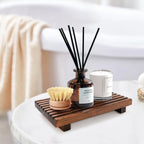 Organizador de balcão de banheiro, expositor de madeira, suporte para pedesta, bandeja de bancada de cozinha, fazenda, prato riser de madeira, dispensador de sabão