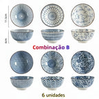 Tigela de Cerâmica Pintada à Mão Azul e Branca