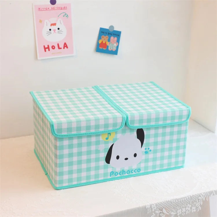 Kawaii sanrio olá kitty minha melodia kuromi caixa de armazenamento dobrável grade dupla caixa de armazenamento grande capacidade crianças brinquedo caixa de armazenamento