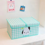 Kawaii sanrio olá kitty minha melodia kuromi caixa de armazenamento dobrável grade dupla caixa de armazenamento grande capacidade crianças brinquedo caixa de armazenamento