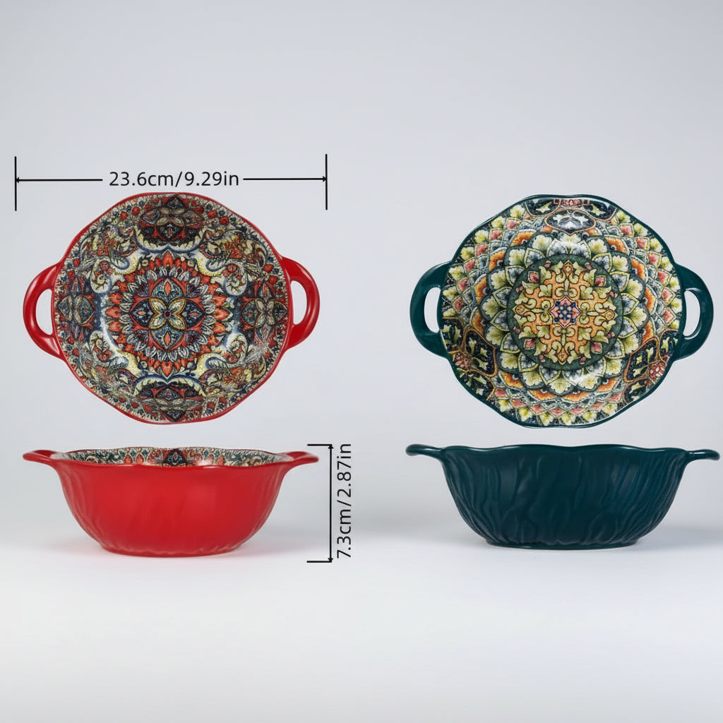 Tigela Boêmia de Cerâmica com Alça para Sopa e Saladas