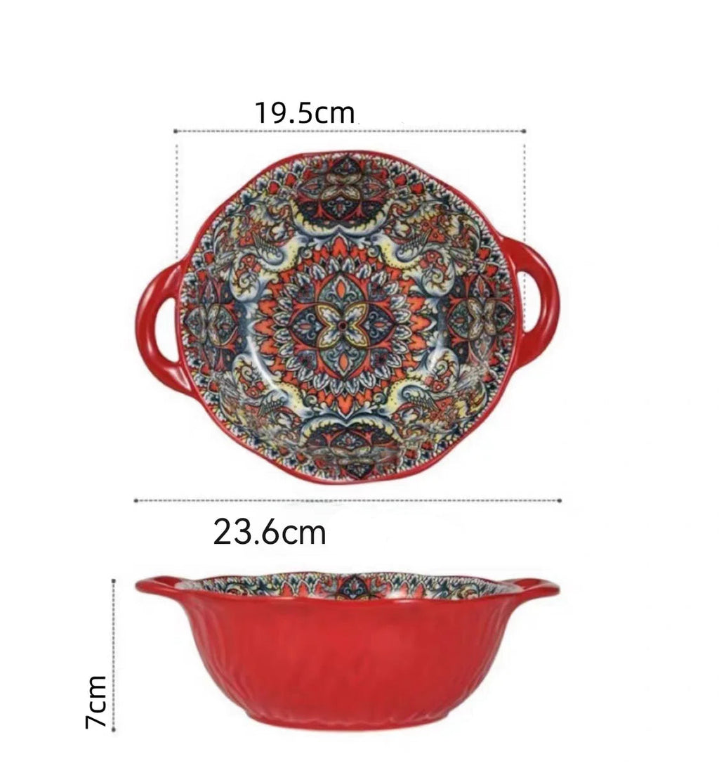 Tigela Boêmia de Cerâmica com Alça para Sopa e Saladas