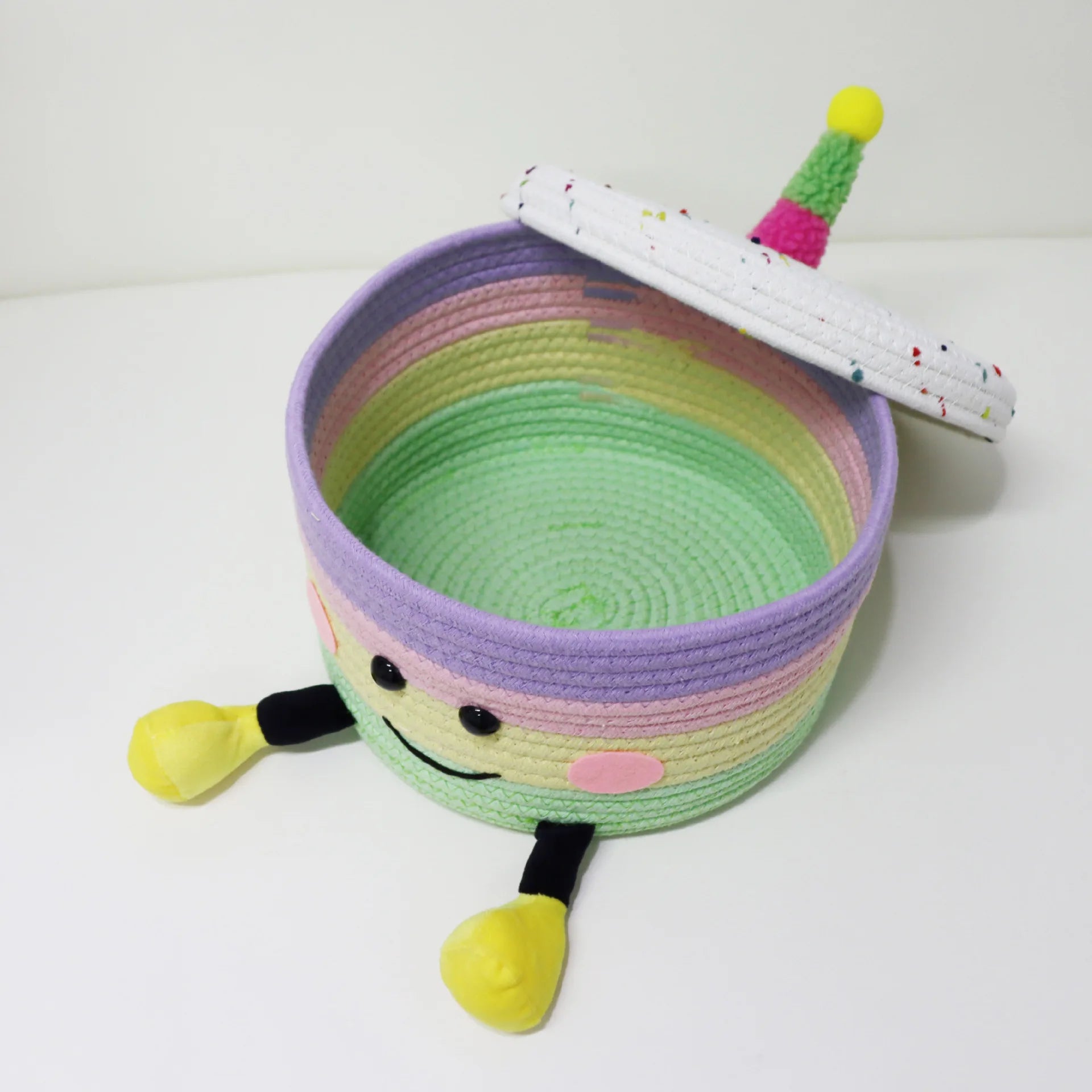 Cesta de Armazenamento Infantil em Algodão com Design de Bolo Divertido
