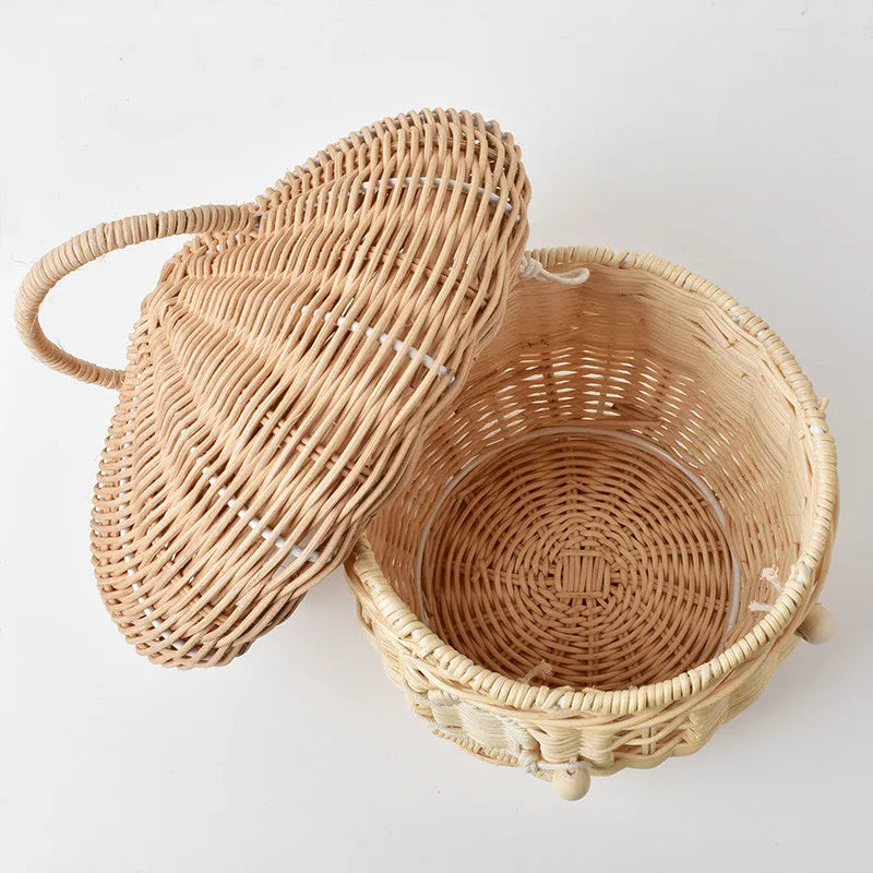Cesta de Armazenamento de Cogumelo em Rattan Artesanal
