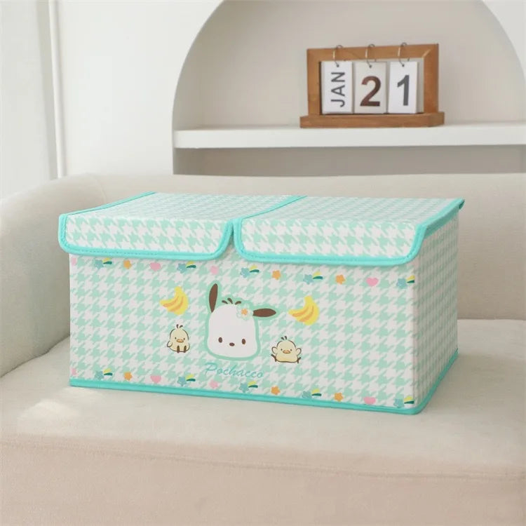 Kawaii sanrio olá kitty minha melodia kuromi caixa de armazenamento dobrável grade dupla caixa de armazenamento grande capacidade crianças brinquedo caixa de armazenamento