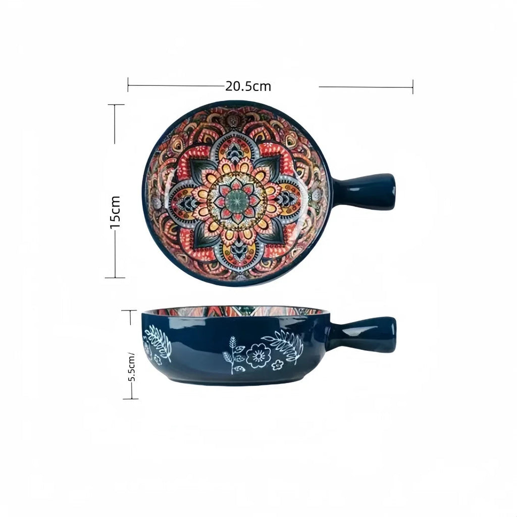 Saladeira de Cerâmica com Padrão Artesanal e Alça