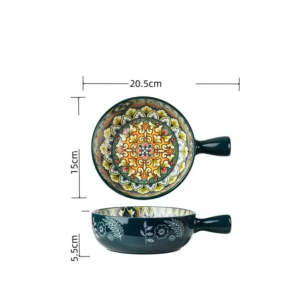 Saladeira de Cerâmica com Padrão Artesanal e Alça