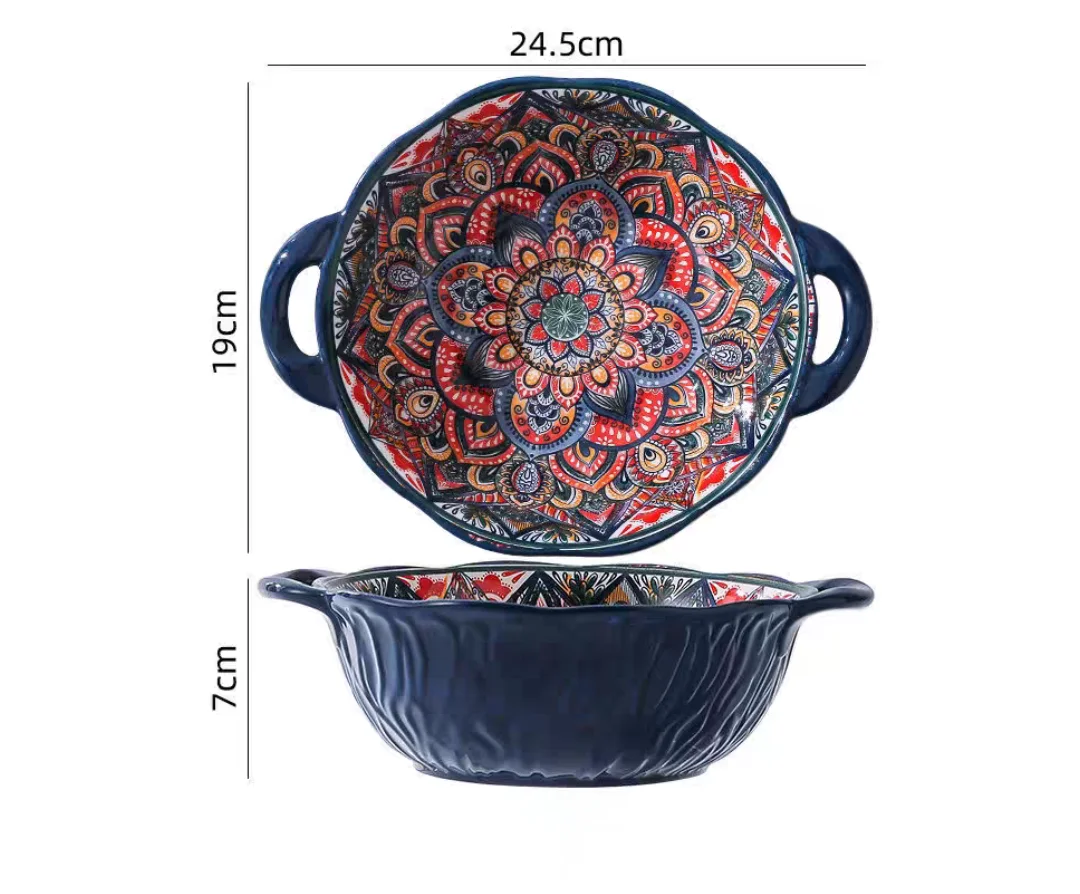 Tigela Boêmia de Cerâmica com Alça para Sopa e Saladas