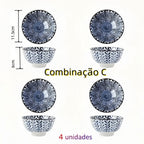 Tigela de Cerâmica Pintada à Mão Azul e Branca