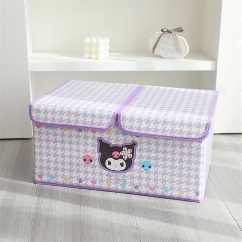 Kawaii sanrio olá kitty minha melodia kuromi caixa de armazenamento dobrável grade dupla caixa de armazenamento grande capacidade crianças brinquedo caixa de armazenamento