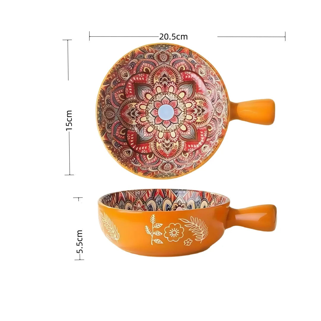 Saladeira de Cerâmica com Padrão Artesanal e Alça