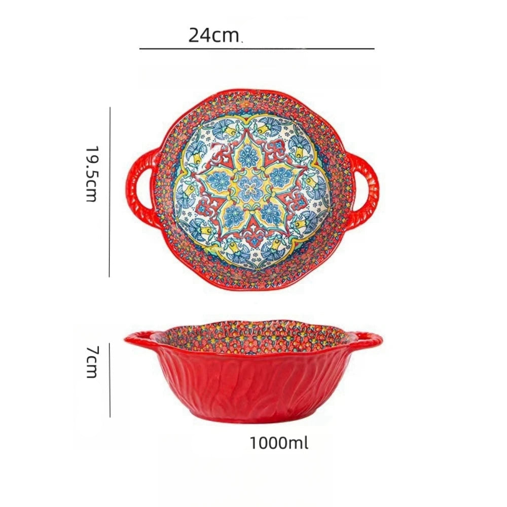 Tigela Boêmia de Cerâmica com Alça para Sopa e Saladas