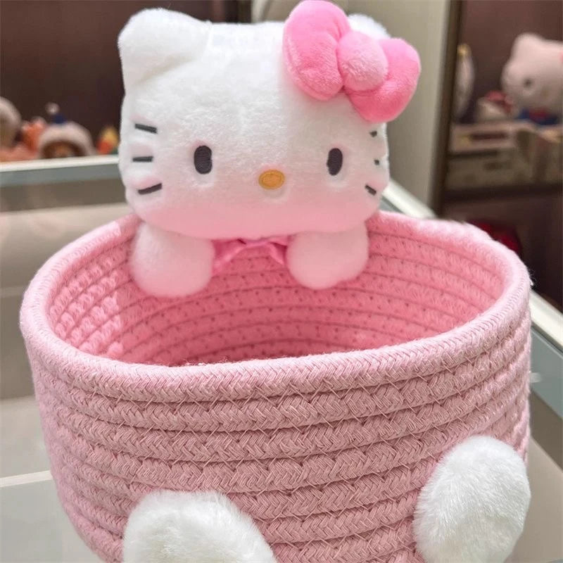 Japonês kawaii olá kitty cesta de armazenamento bonito harajuku charme cosméticos brinquedos caixa de armazenamento decoração do quarto presente aniversário rosa