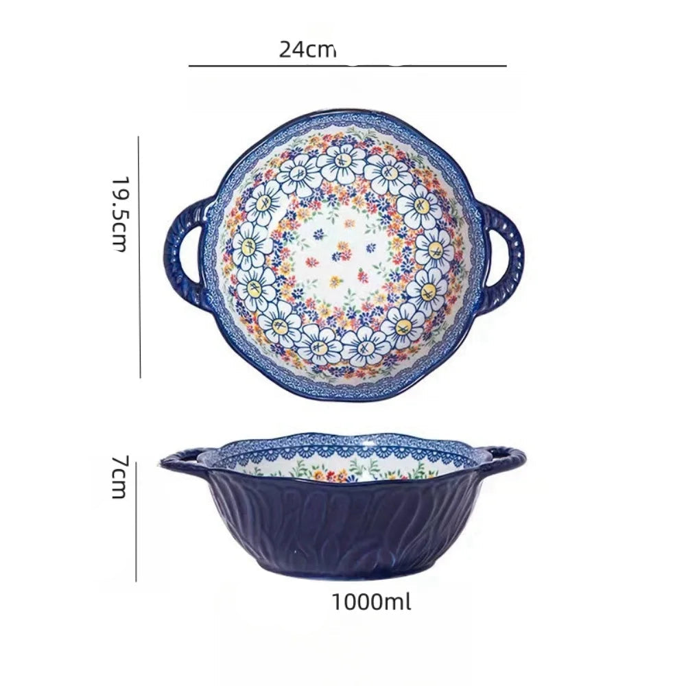 Tigela Boêmia de Cerâmica com Alça para Sopa e Saladas