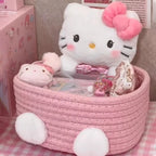 Japonês kawaii olá kitty cesta de armazenamento bonito harajuku charme cosméticos brinquedos caixa de armazenamento decoração do quarto presente aniversário rosa