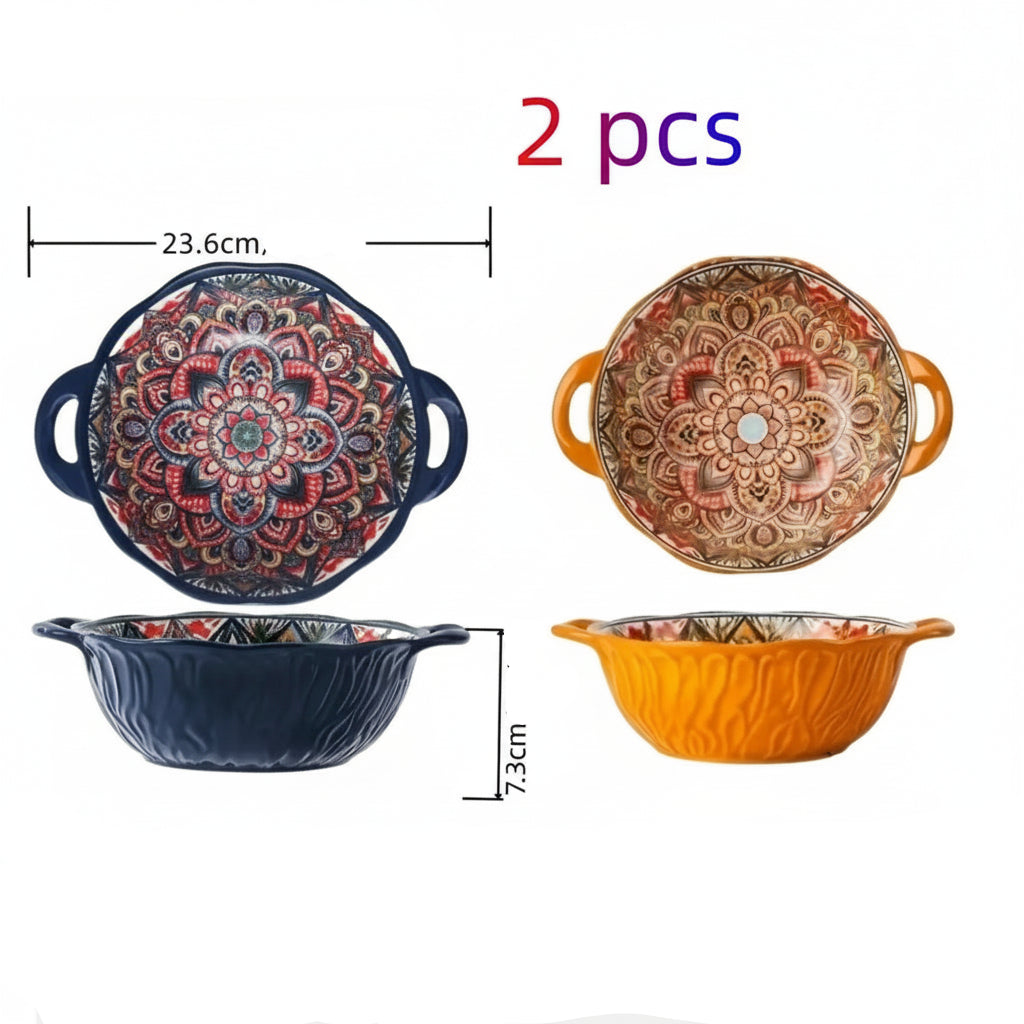 Tigela Boêmia de Cerâmica com Alça para Sopa e Saladas