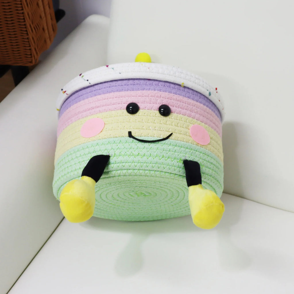 Cesta de Armazenamento Infantil em Algodão com Design de Bolo Divertido
