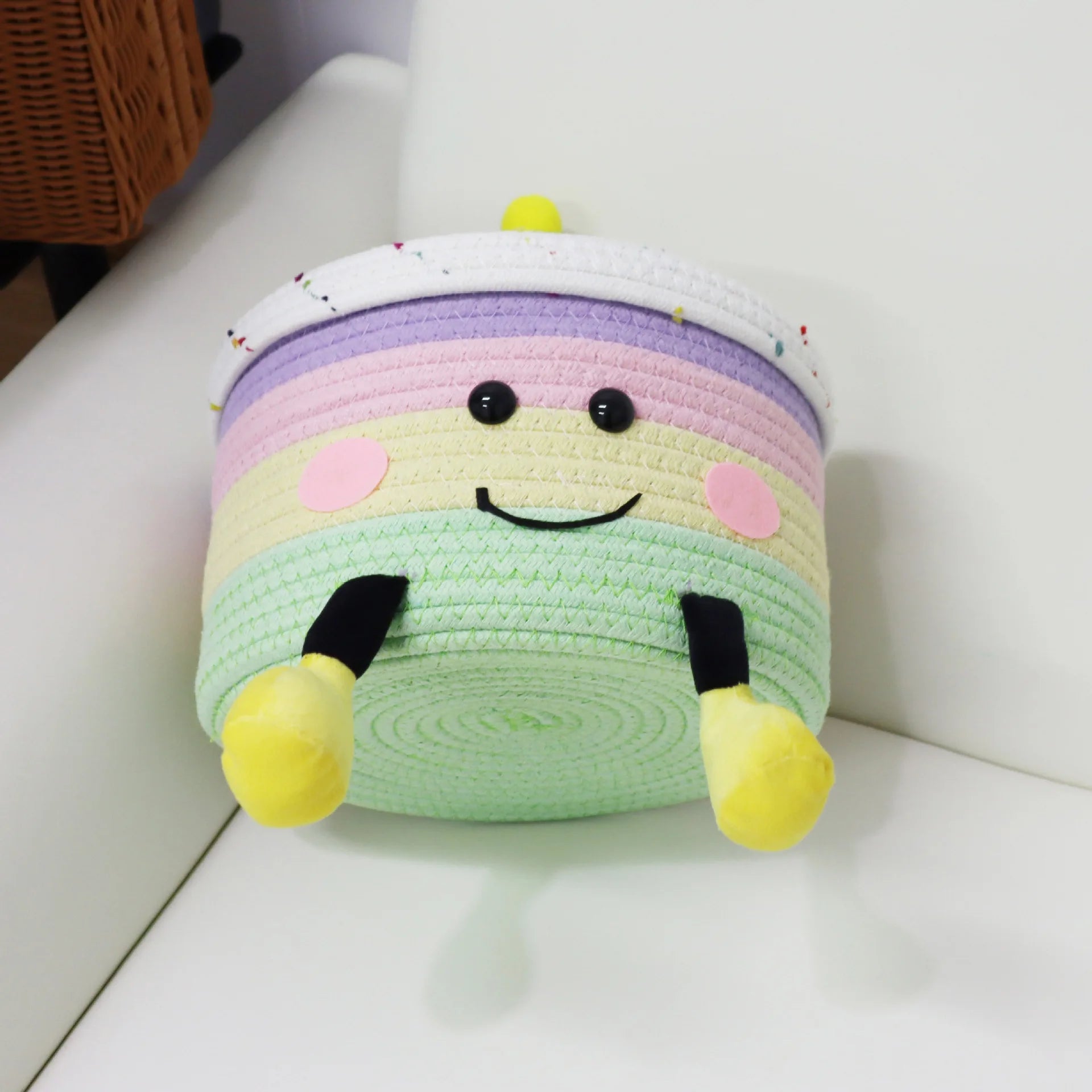 Cesta de Armazenamento Infantil em Algodão com Design de Bolo Divertido